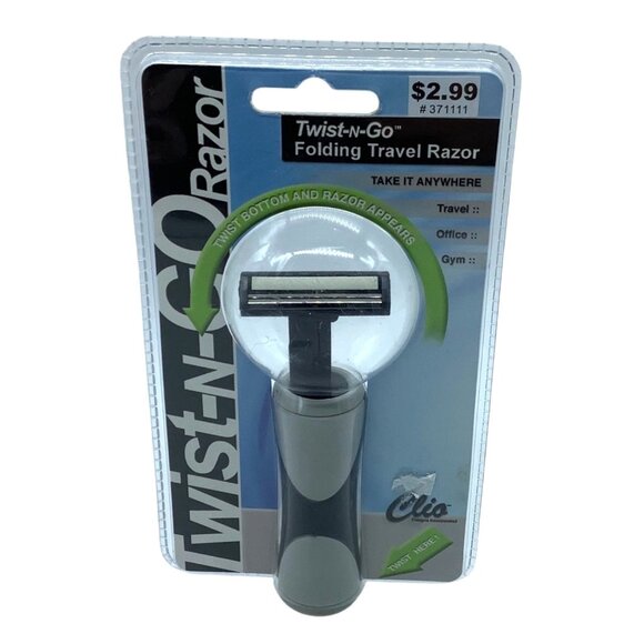 Twist-N-Go Folding Travel Razor By Clio NEW Ergonomic Gillette Trac II Blades - Picture 1 of 2